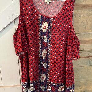 St. John's Bay Red and Blue Cut Out Blouse